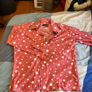 Pink and White Polka Dot Button Up